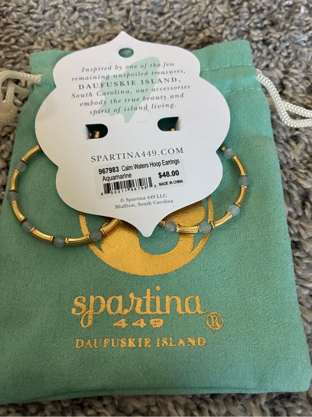 Spartina 449 Gold-Tone Linked Hoop Earrings with Mint Green Beads 2 for 1